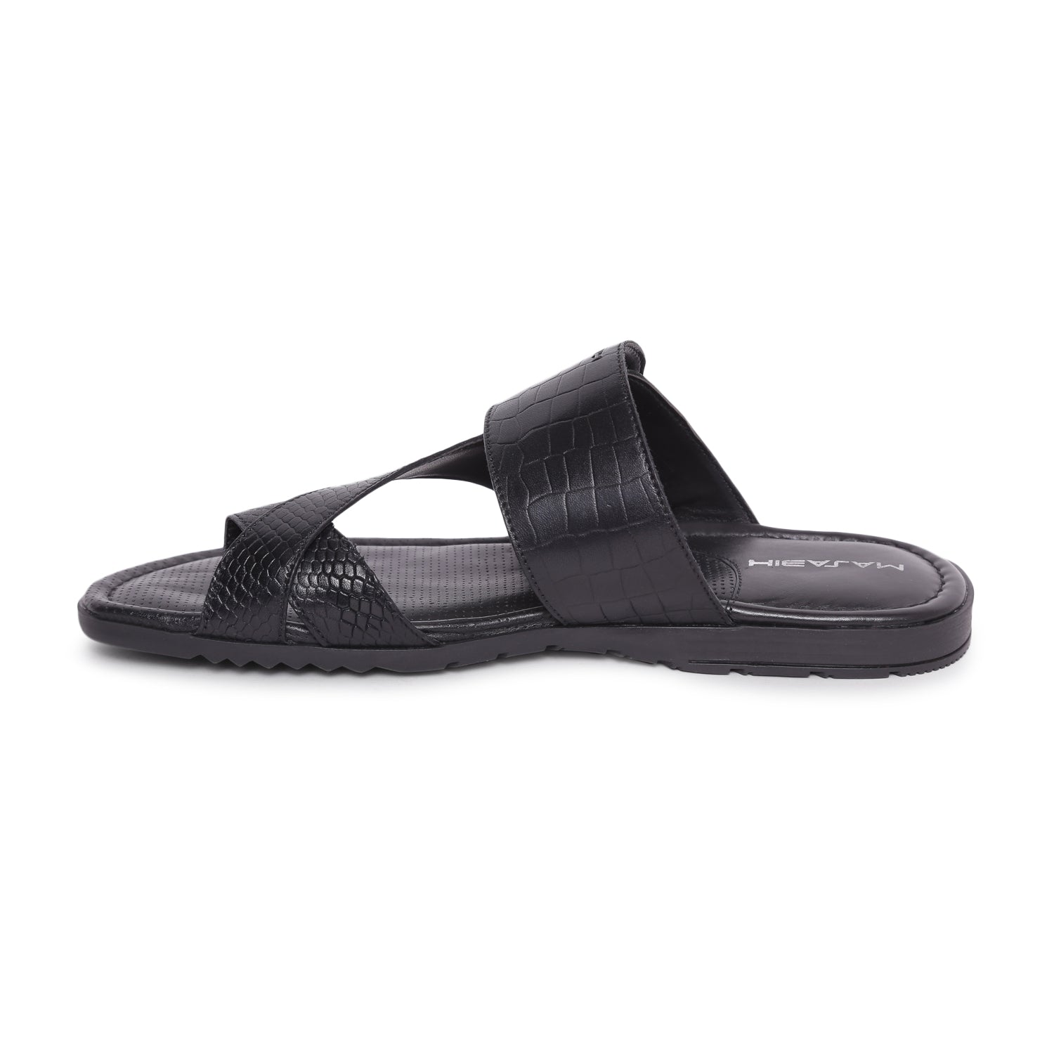 MASABIH Geniune Leather Soft KROOS / SISSY Print Black Color modern Buckle thong sandals for Mens