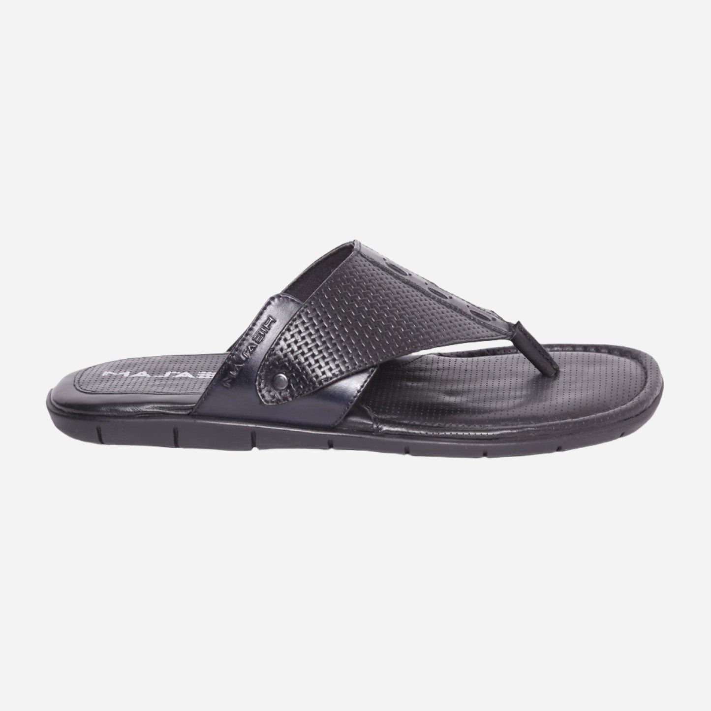 MASABIH Geniune Leather Soft Weavy Print Black / Navy Color modern thong sandals for Mens