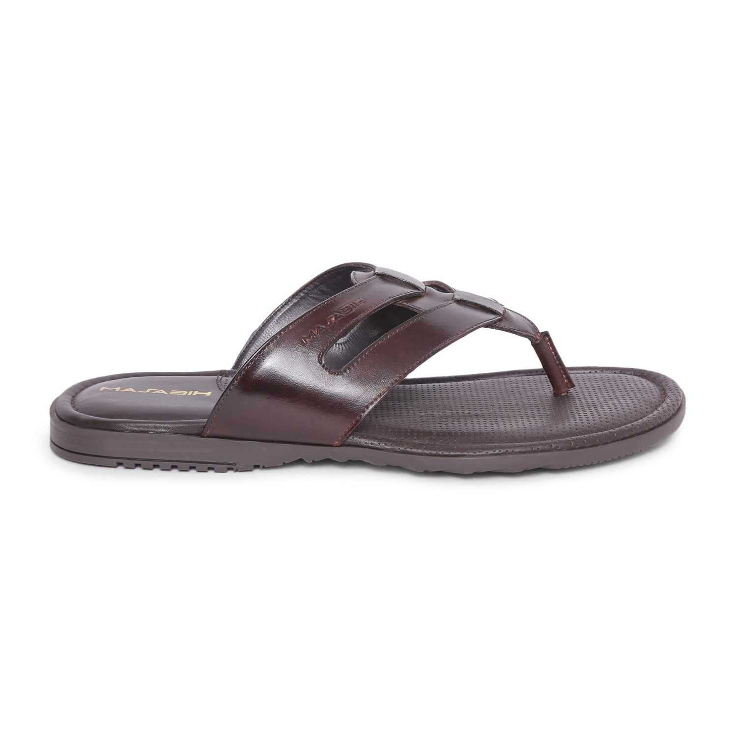 MASABIH Geniune Leather Soft Brown Color modern Strap thong sandals for Mens