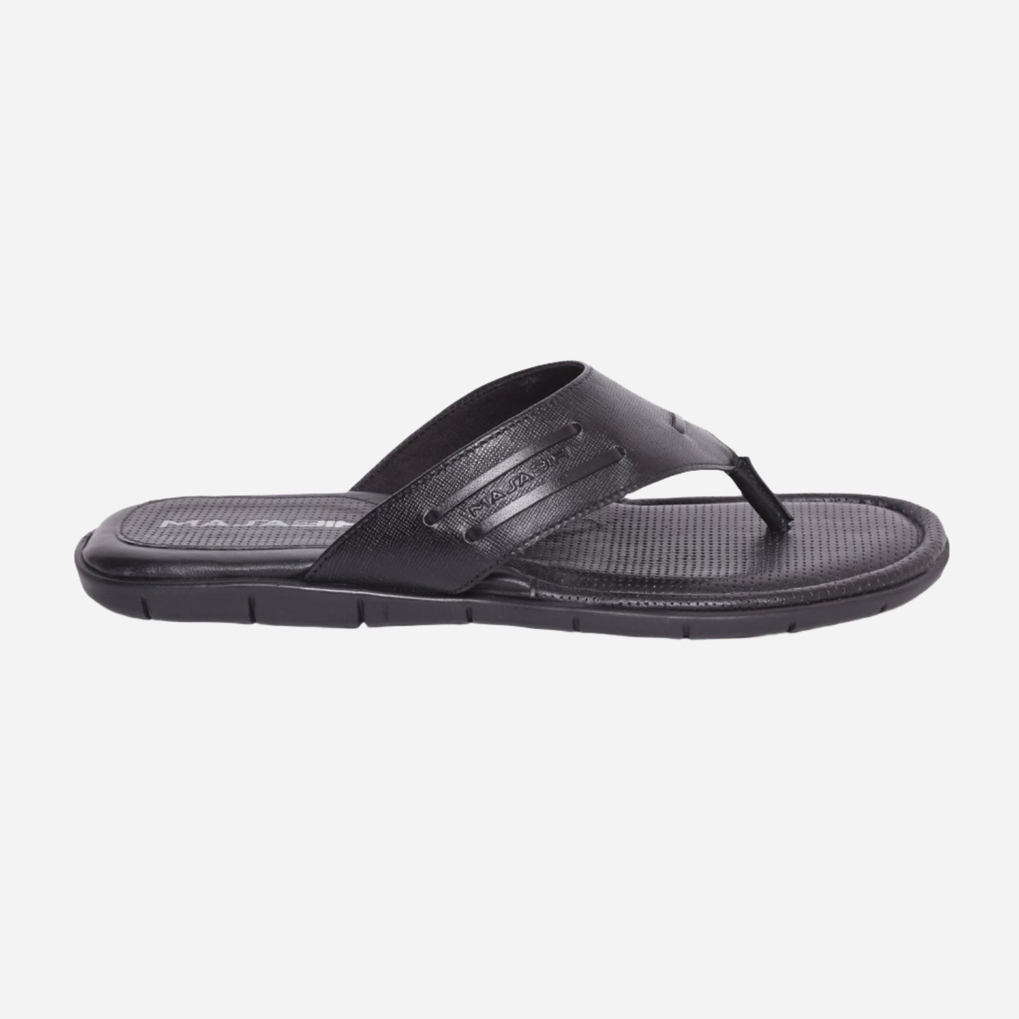 MASABIH Geniune Leather Soft I Print Black Color modern thong sandals for Mens