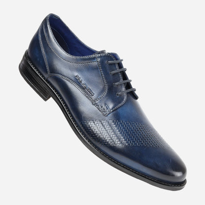 MASABIH GENUINE LEATHER NAVY CASUAL DERBY LACE UP SHOES FOR MEN