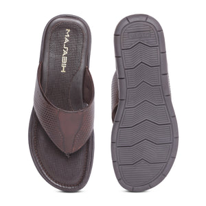 MASABIH Geniune Leather Soft Hexa Print Brown Color modern thong sandals for Mens