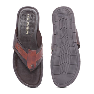 MASABIH Geniune Leather Soft Weavy Print Brown / Tan Color modern thong sandals for Mens