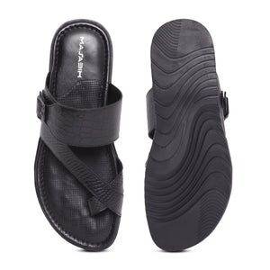 MASABIH Geniune Leather Soft KROOS / SISSY Print Black Color modern Buckle thong sandals for Mens