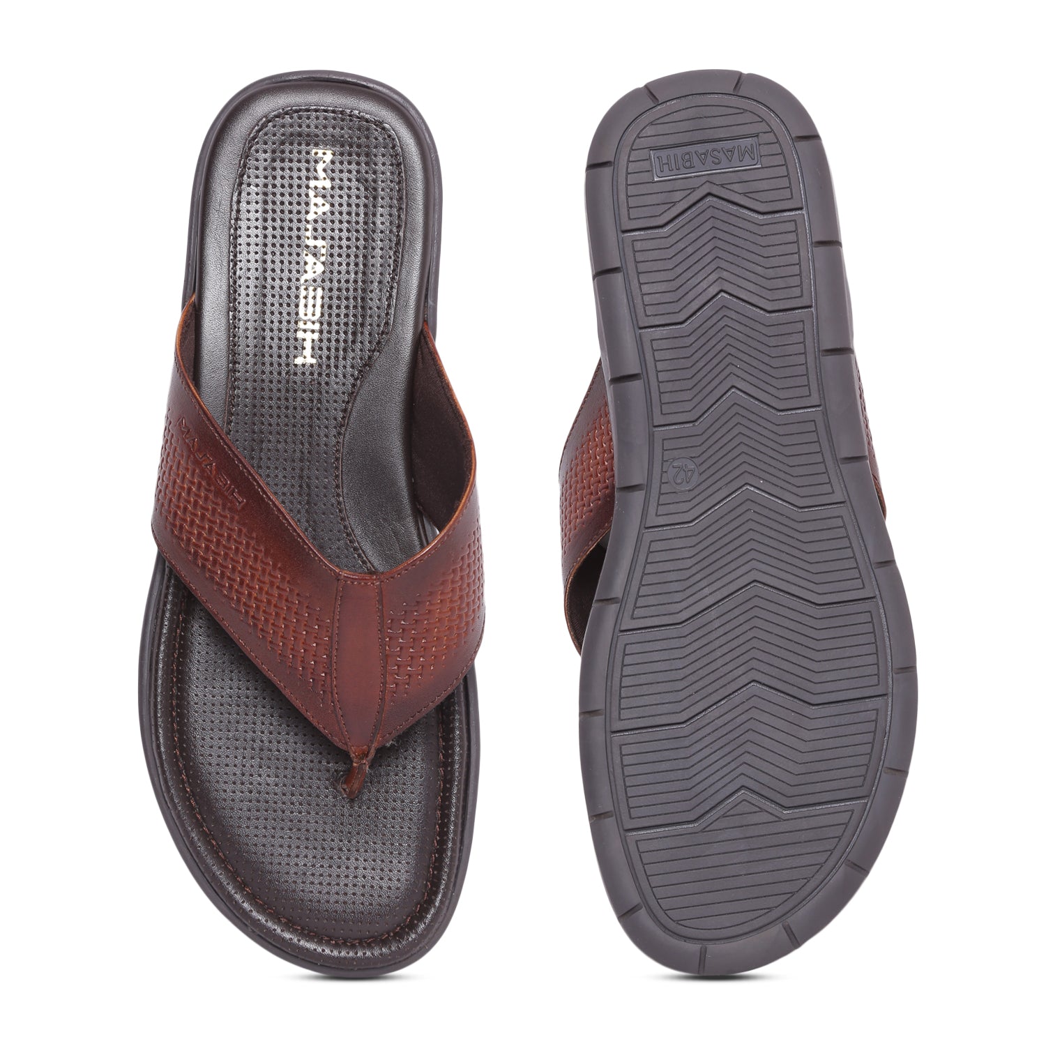 MASABIH Geniune Leather Soft Mesh Print Tan Color modern thong sandals for Mens