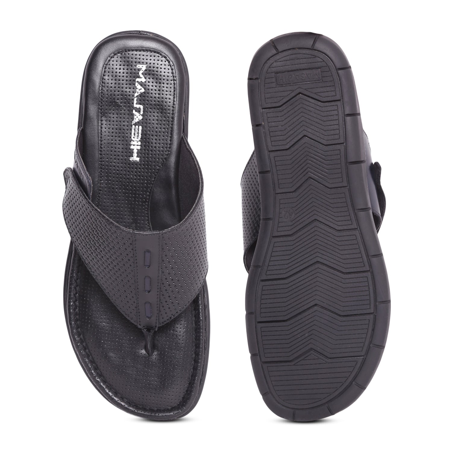 MASABIH Geniune Leather Soft Weavy Print Black / Navy Color modern thong sandals for Mens