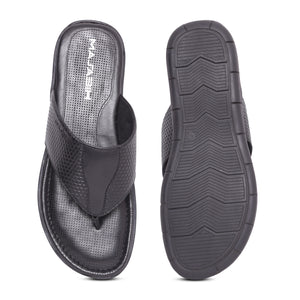 MASABIH Geniune Leather Soft Hexa Print Black Color modern thong sandals for Mens