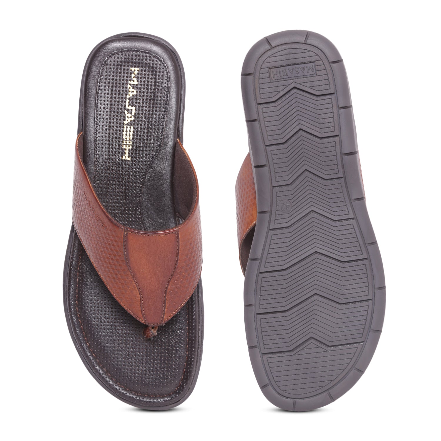 MASABIH Geniune Leather Soft Hexa Print Tan Color modern thong sandals for Mens