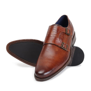MASABIH GENUINE LEATHER TAN CASUAL DOUBLE MONK SHOES FOR MEN