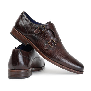 MASABIH GENUINE LEATHER BROWN CASUAL DOUBLE MONK SHOES FOR MEN