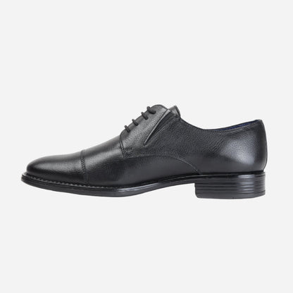 MASABIH GENUINE MILLED BLACK LEATHER DERBY LACE UP SHOES WITH TOECAP FOR MEN