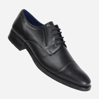 MASABIH GENUINE MILLED BLACK LEATHER DERBY LACE UP SHOES WITH TOECAP FOR MEN