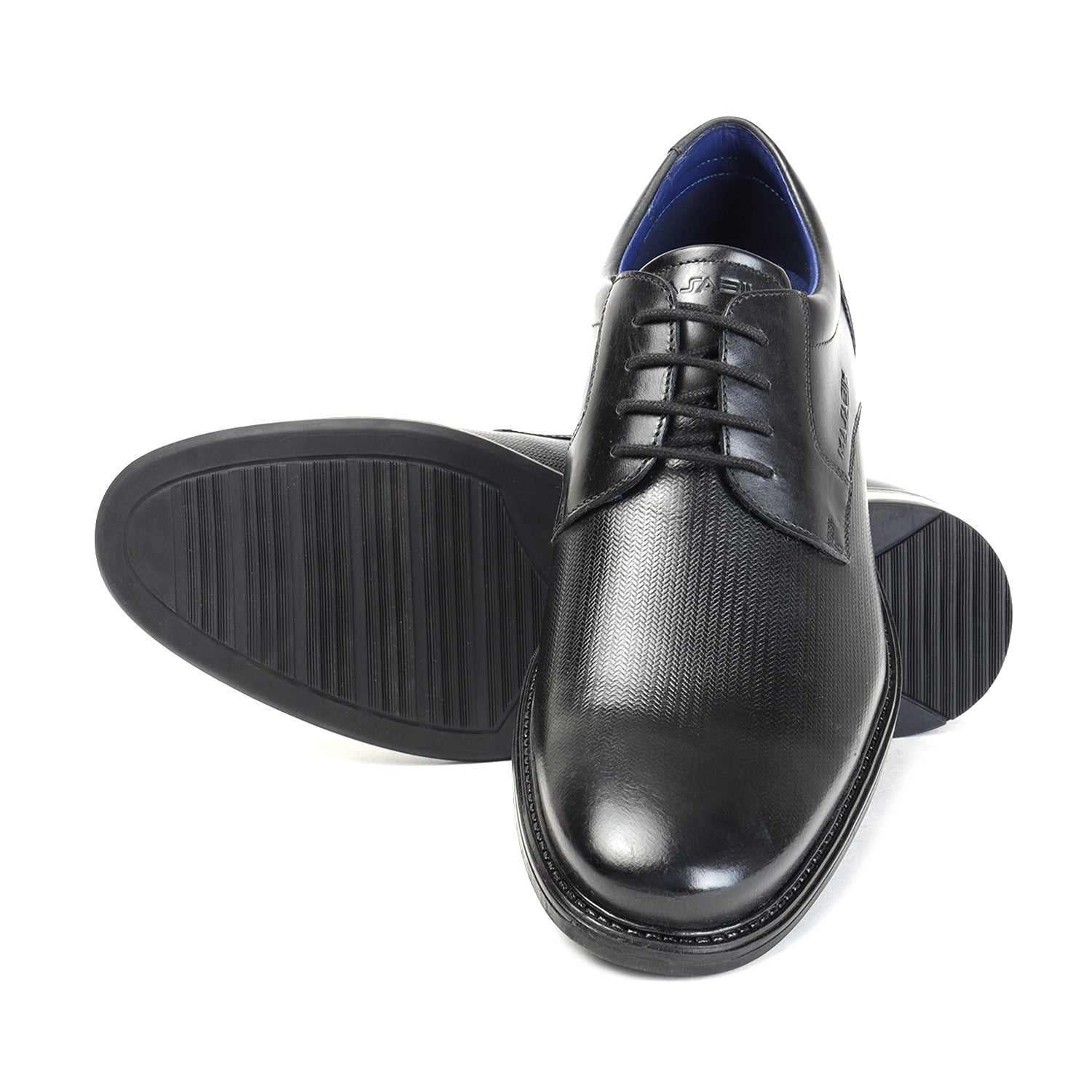 MASABIH GENUINE LEATHER BLACK DERBY LACEUP SHOES FOR MEN
