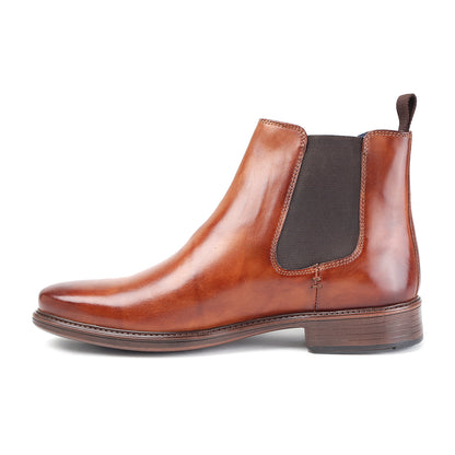 MASABIH GENUINE LEATHER TAN CHELSEA BOOTS FOR MEN