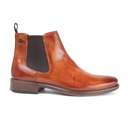 MASABIH GENUINE LEATHER TAN CHELSEA BOOTS FOR MEN