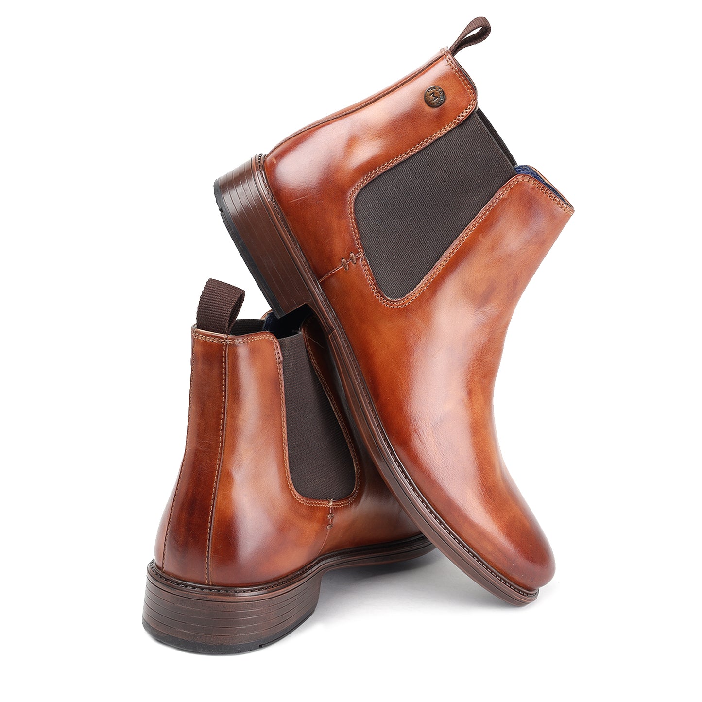 MASABIH GENUINE LEATHER TAN CHELSEA BOOTS FOR MEN
