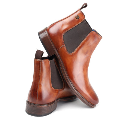 MASABIH GENUINE LEATHER TAN CHELSEA BOOTS FOR MEN