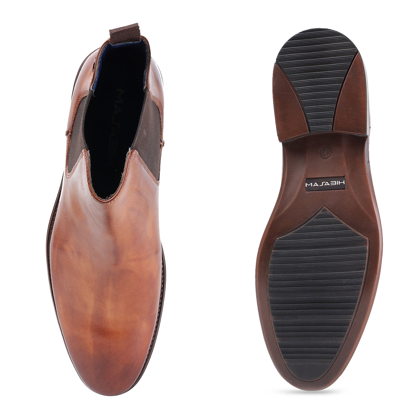 MASABIH GENUINE LEATHER TAN CHELSEA BOOTS FOR MEN