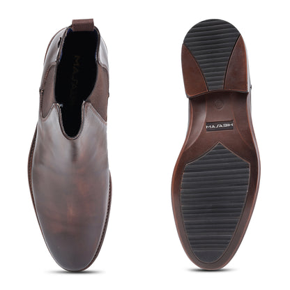 MASABIH GENUINE LEATHER BROWNCHELSEA BOOTS FOR MEN