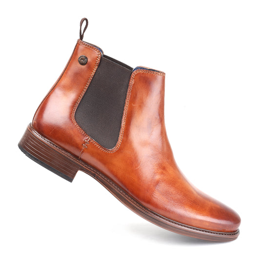 MASABIH GENUINE LEATHER TAN CHELSEA BOOTS FOR MEN