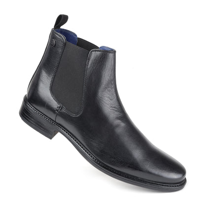 MASABIH GENUINE LEATHER BLACK CHELSEA BOOTS FOR MEN