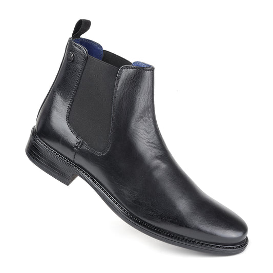 MASABIH GENUINE LEATHER BLACK CHELSEA BOOTS FOR MEN