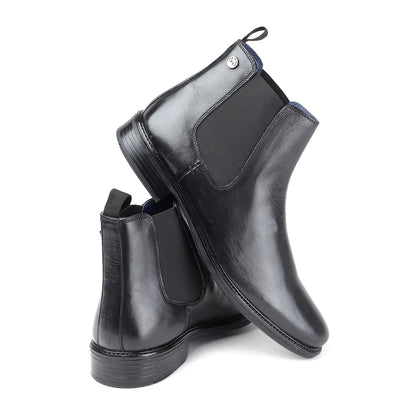 MASABIH GENUINE LEATHER BLACK CHELSEA BOOTS FOR MEN