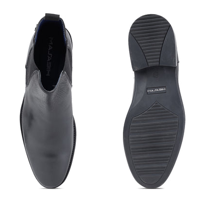 MASABIH GENUINE LEATHER BLACK CHELSEA BOOTS FOR MEN