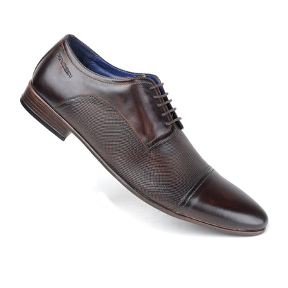 MASABIH GENUINE LEATHER BROWN TOE CAP DERBY SHOES FOR MEN