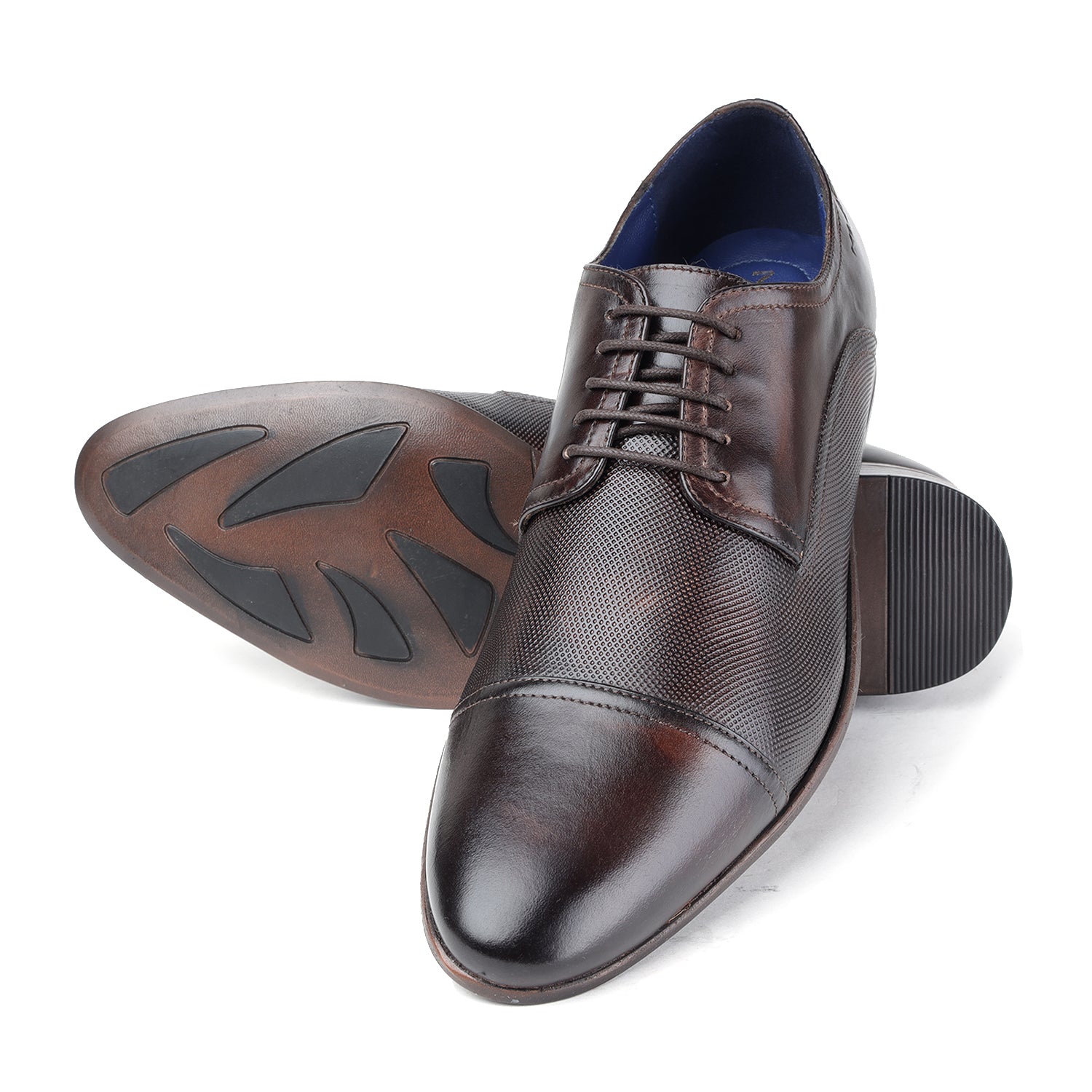 MASABIH GENUINE LEATHER BROWN TOE CAP DERBY SHOES FOR MEN