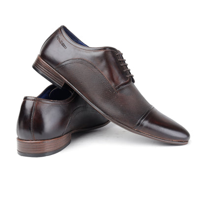 MASABIH GENUINE LEATHER BROWN TOE CAP DERBY SHOES FOR MEN