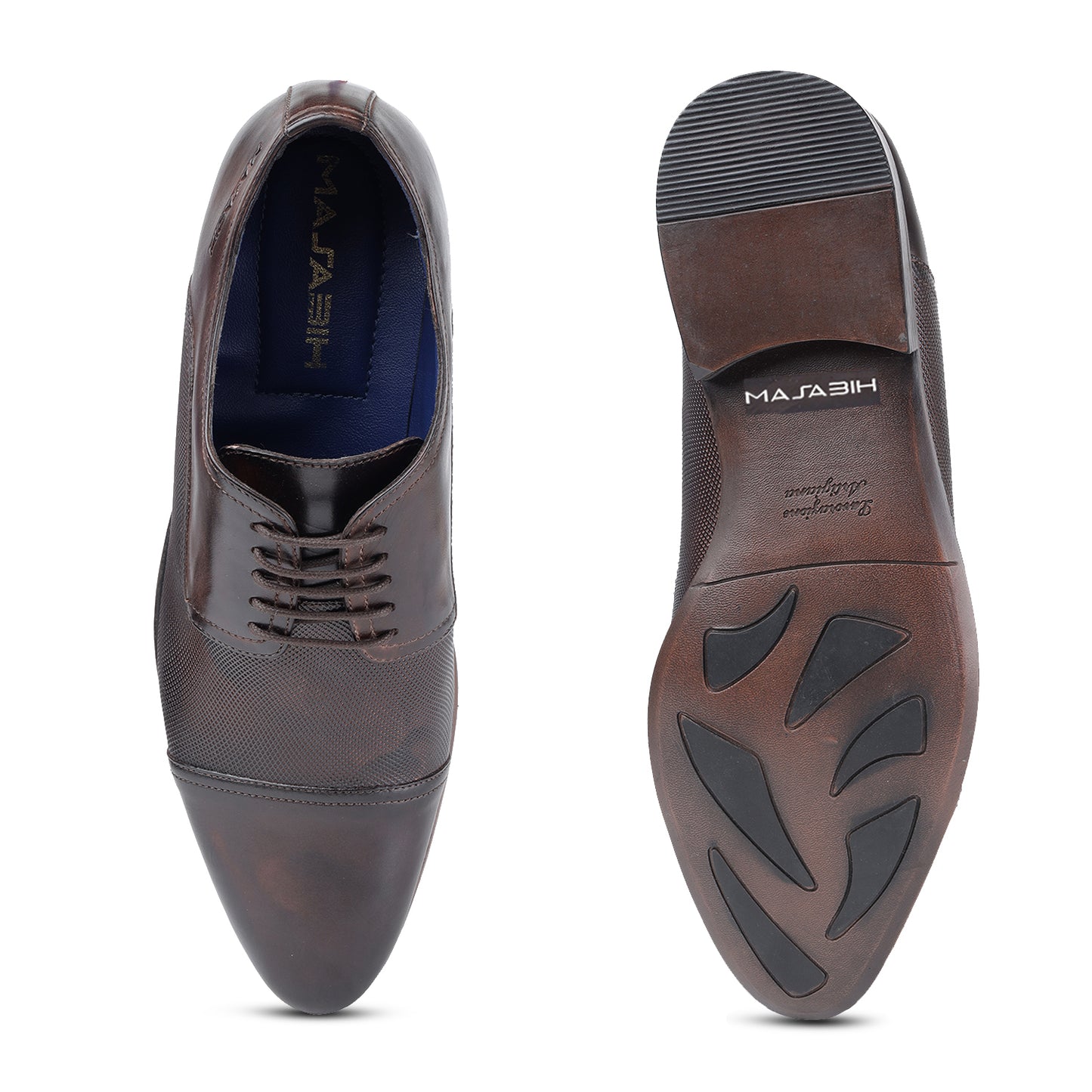 MASABIH GENUINE LEATHER BROWN TOE CAP DERBY SHOES FOR MEN