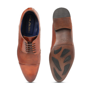 MASABIH GENUINE LEATHER TAN TOE CAP DERBY SHOES FOR MEN
