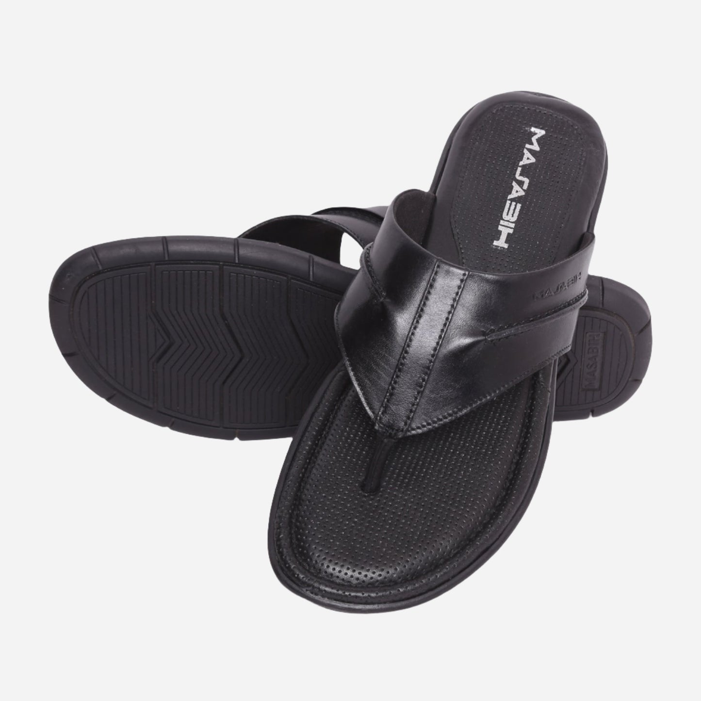 MASABIH Geniune Leather Soft Black Color modern tauro thong sandals for Mens