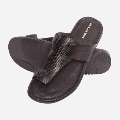 MASABIH Geniune Leather Soft SISSY Print Brown Color modern java thong sandals for Mens