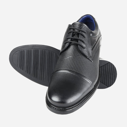 MASABIH GENUINE LEATHER BLACK DERBY LACEUP SHOES WITH TOE CAP FOR MEN