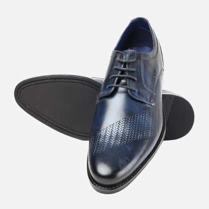 MASABIH GENUINE LEATHER NAVY CASUAL DERBY LACE UP SHOES FOR MEN