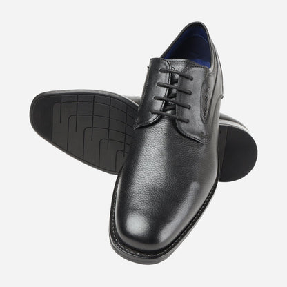 MASABIH GENUINE MILLED BLACK LEATHER DERBY LACE UP SHOES FOR MEN