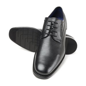 MASABIH GENUINE MILLED BLACK LEATHER DERBY LACE UP SHOES FOR MEN