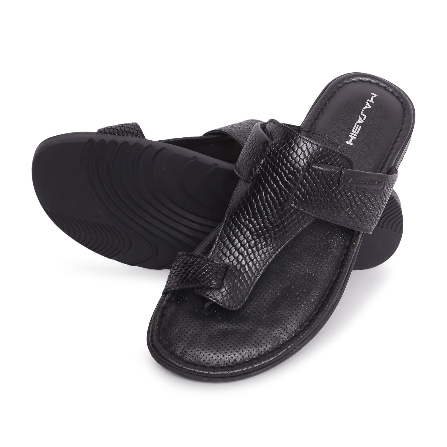 MASABIH Geniune Leather Soft SISSY Print Black Color modern java thong sandals for Mens