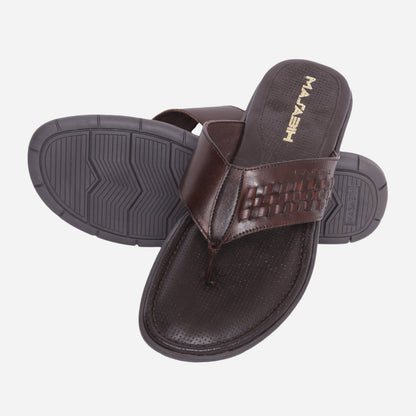 MASABIH Geniune Leather Soft Brown / Tan Color modern lace thong sandals for Mens