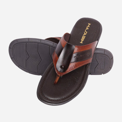 MASABIH Geniune Leather Soft Weavy Print Tan / Brown Color modern thong sandals for Mens