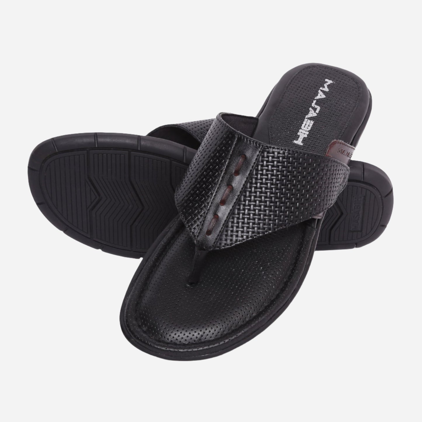 MASABIH Geniune Leather Soft Weavy Print Black / Red Color modern thong sandals for Mens