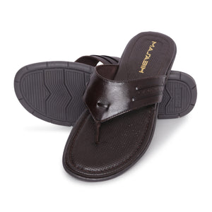 MASABIH Geniune Leather Soft I Print Brown Color modern thong sandals for Mens