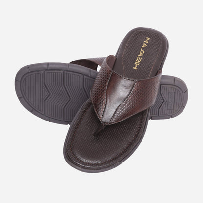 MASABIH Geniune Leather Soft Hexa Print Brown Color modern thong sandals for Mens