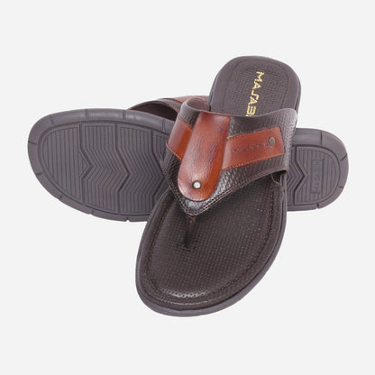 MASABIH Geniune Leather Soft Weavy Print Brown / Tan Color modern thong sandals for Mens