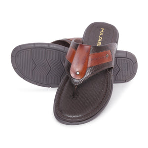 MASABIH Geniune Leather Soft Weavy Print Brown / Tan Color modern thong sandals for Mens