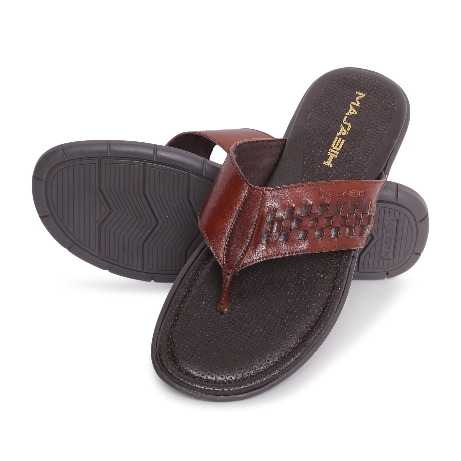 MASABIH Geniune Leather Soft Tan / Brown Color modern lace thong sandals for Mens