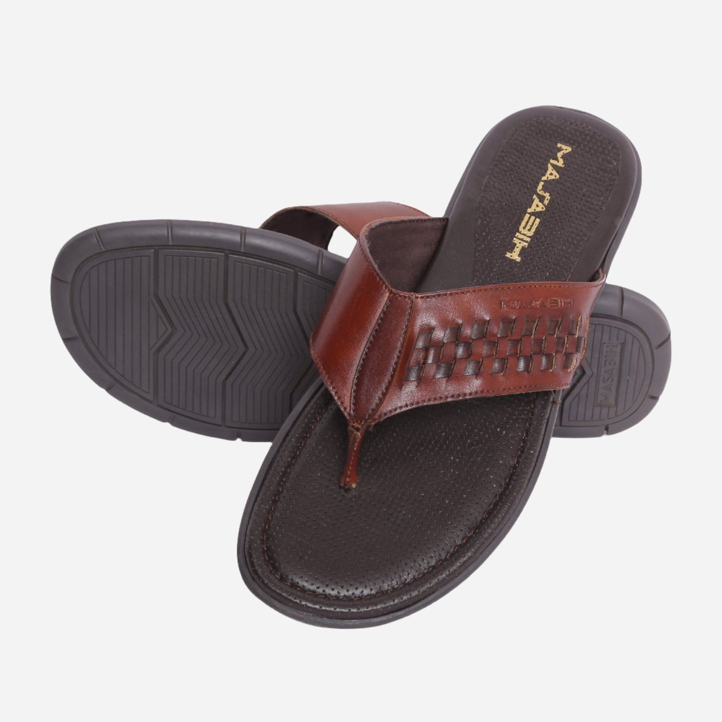 MASABIH Geniune Leather Soft Tan / Brown Color modern lace thong sandals for Mens