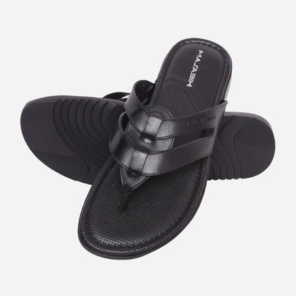 MASABIH Geniune Leather Soft Black Color modern Strap thong sandals for Mens